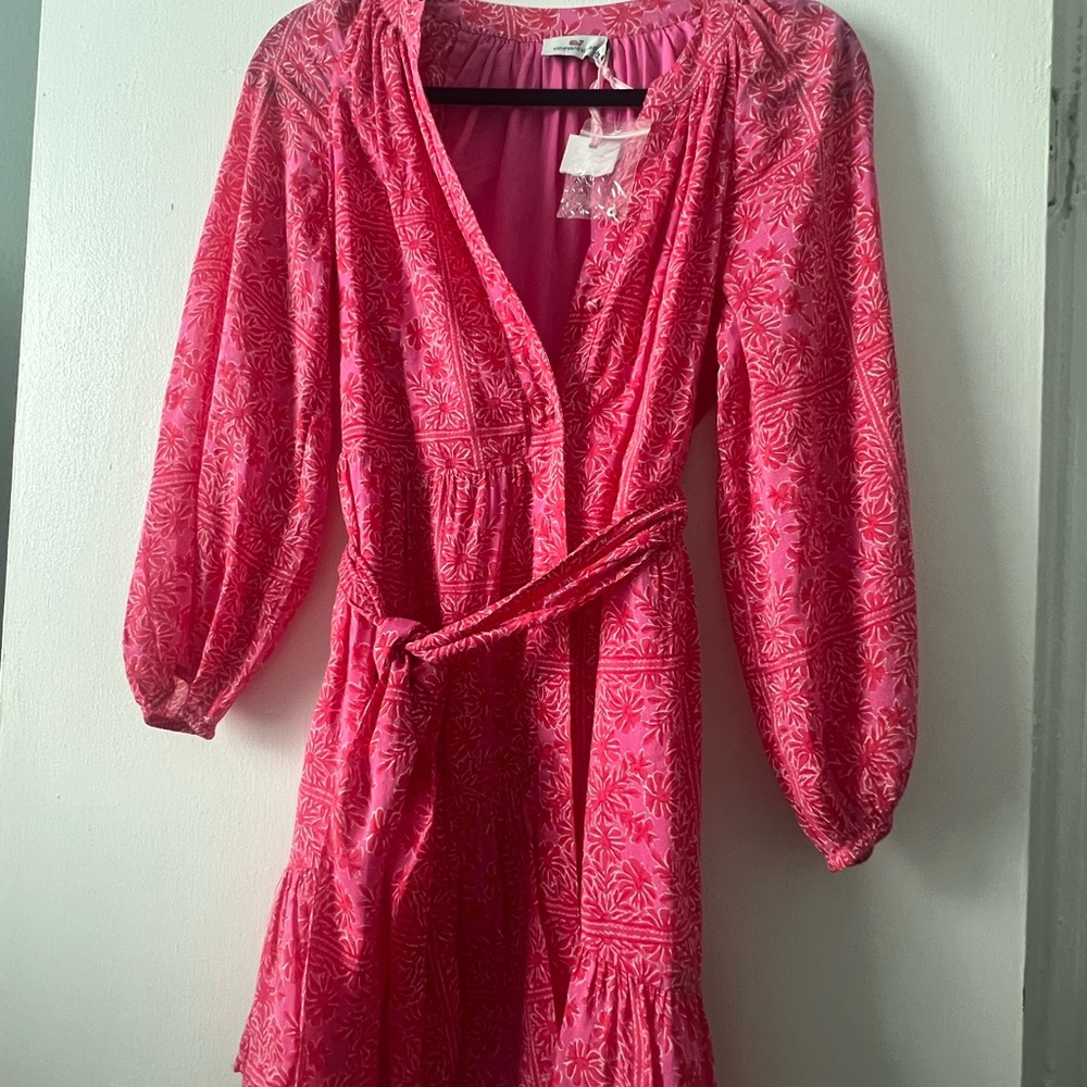 Vineyard Vines Hot Pink Floral Tie-Front Dress